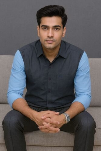 Men’s Colour Block Shirt | Regular Fit – Signature – Grey & Sky Blue