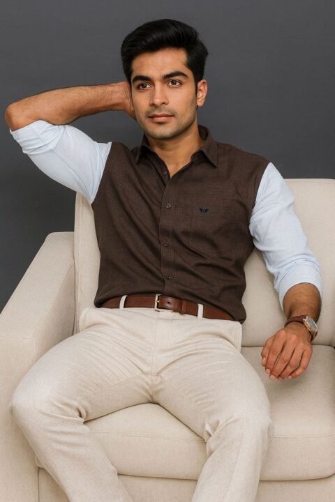 Jack Vault Regular Fit Full Sleeves Premium Men's Cotton Shirt - Brown & White