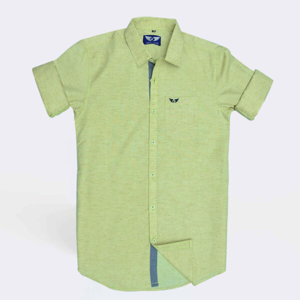 Jack Vault Regular Fit Full Sleeves Linen Finish Men's Cotton Shirt - Light Atomic Yellow