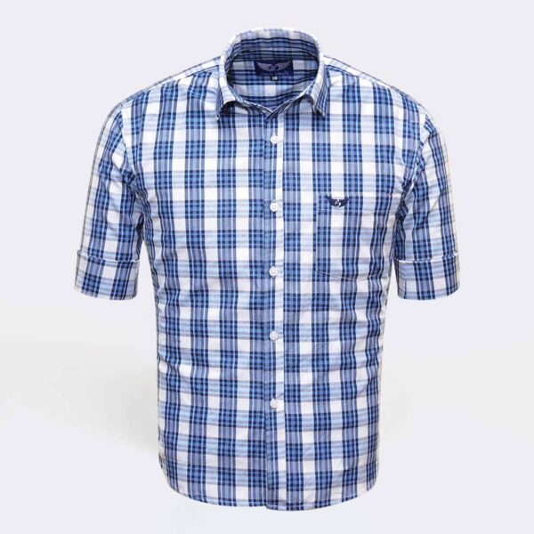 Jack Vault-Regular Fit-Full Sleeves Men's Cotton Checked Shirt- Blue & White