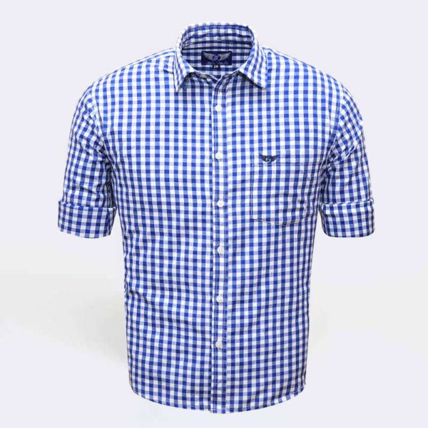 Jack Vault-Regular Fit-Full Sleeves Men's Cotton Checked Shirt- Royal Blue & White
