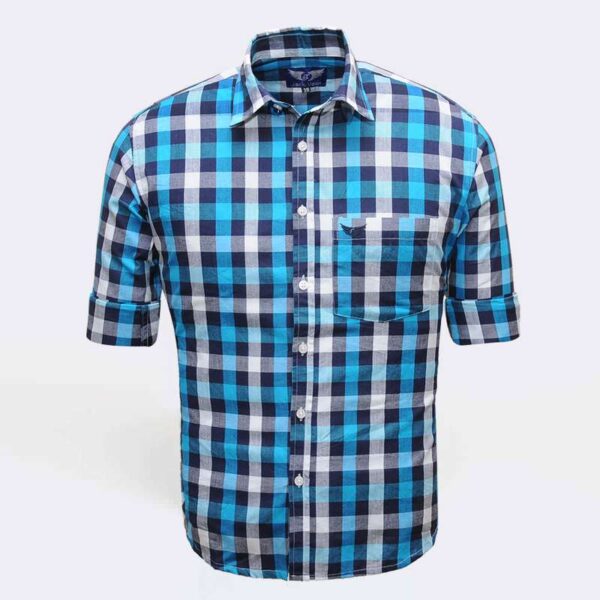 Jack Vault-Regular Fit-Full Sleeves Men's Cotton Checked Shirt- Blues