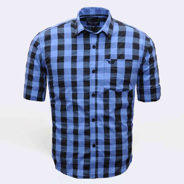 Jack Vault-Regular Fit-Full Sleeves Men's Cotton Checked Shirt- Black & Blue