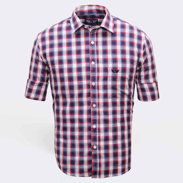 Jack Vault-Regular Fit-Full Sleeves Men's Cotton Checked Shirt- Red & White