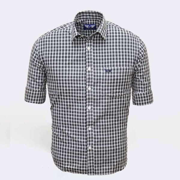 Jack Vault-Regular Fit-Full Sleeves Men's Cotton Checked Shirt- Black & White