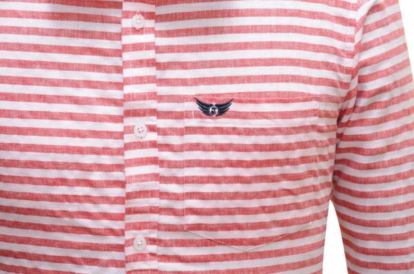 Jack Vault-Regular Fit-Full Sleeves Men's Cotton Striped Shirt- Berry Red & Off White - Image 3