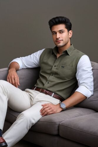 Men’s Colour Block Shirt | Regular Fit – Signature – Beige and White