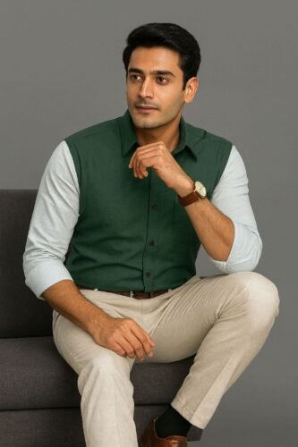 Men’s Colour Block Shirt | Regular Fit – Signature – Green and White