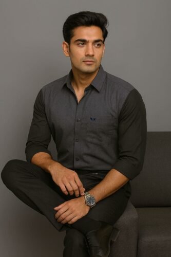 Men’s Colour Block Shirt | Regular Fit – Signature – Grey and Black