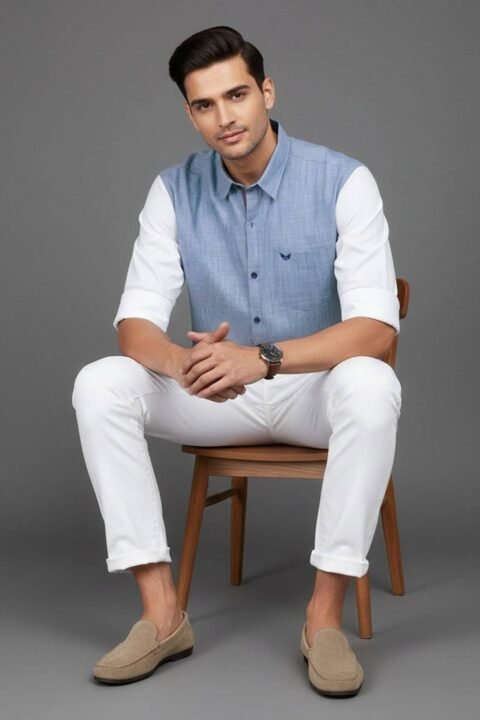 Men’s Colour Block Shirt | Regular Fit – Signature – Blue White