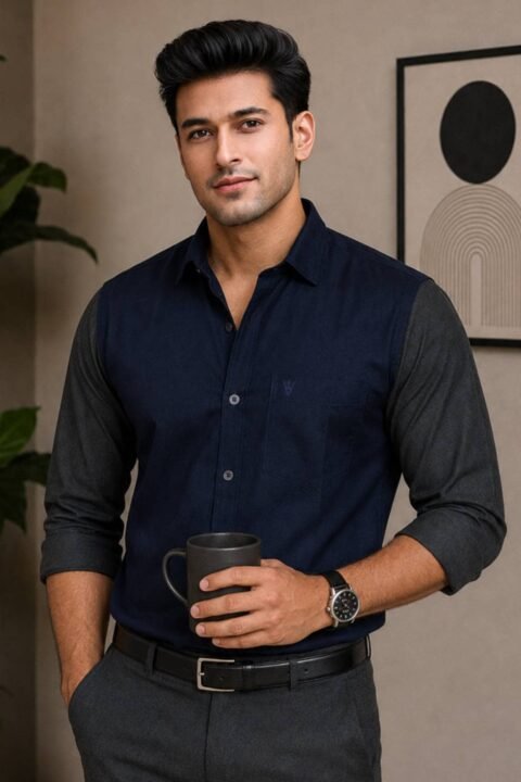 Men’s Colour Block Shirt | Regular Fit – Signature – Navy Blue and Grey
