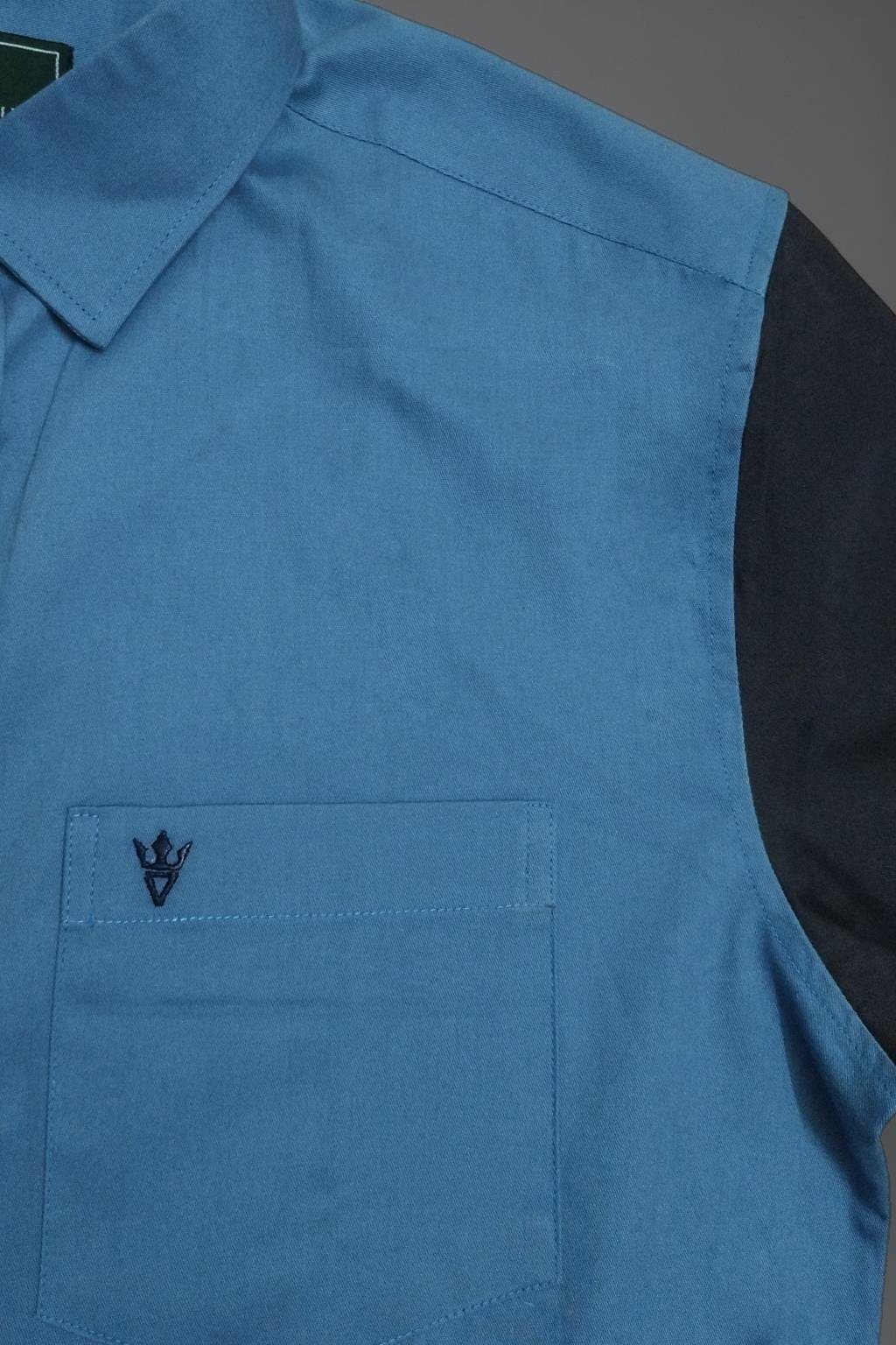 Men’s Colour Block Shirt | Regular Fit – Signature – Steel Blue and Grey - Image 7