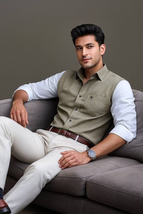 Men’s Colour Block Shirt | Regular Fit – Signature – Beige and White