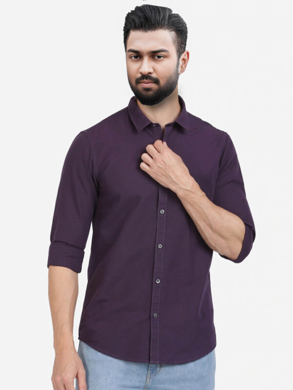 Jack Vault Regular Fit Full Sleeves Solid Men's Cotton Shirt - Brinjal Violet