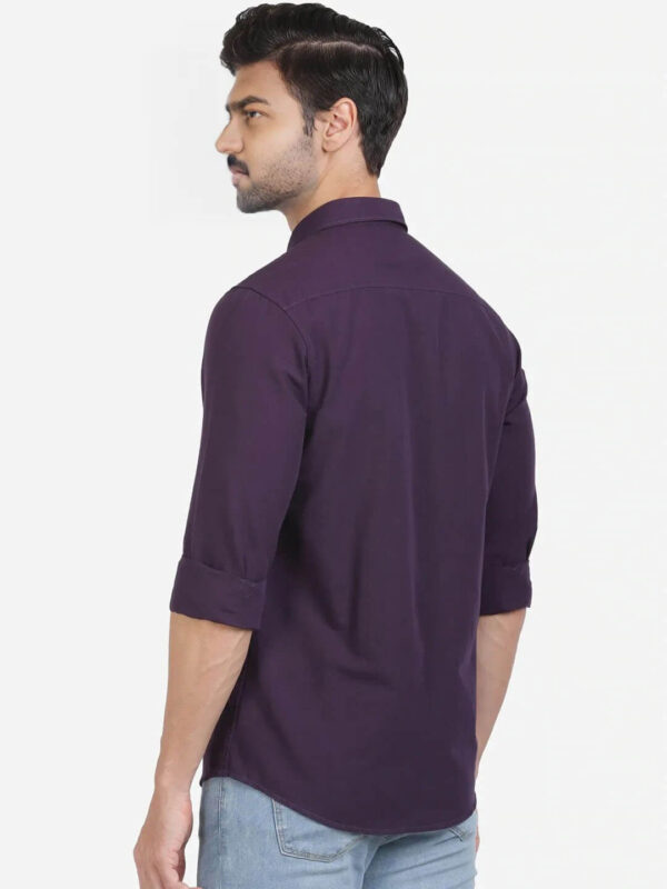Jack Vault Regular Fit Full Sleeves Solid Men's Cotton Shirt - Brinjal Violet - Image 2