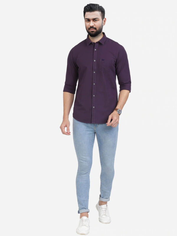 Jack Vault Regular Fit Full Sleeves Solid Men's Cotton Shirt - Brinjal Violet - Image 4