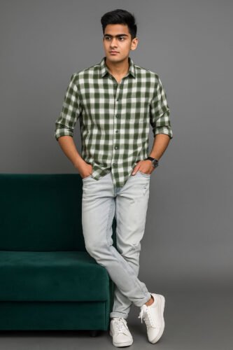 Men’s Checked Shirt | Regular Fit – Signature – Green & White