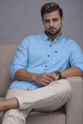 Men’s Solid Shirt | Regular Fit – Daily – Light Turquoise Blue