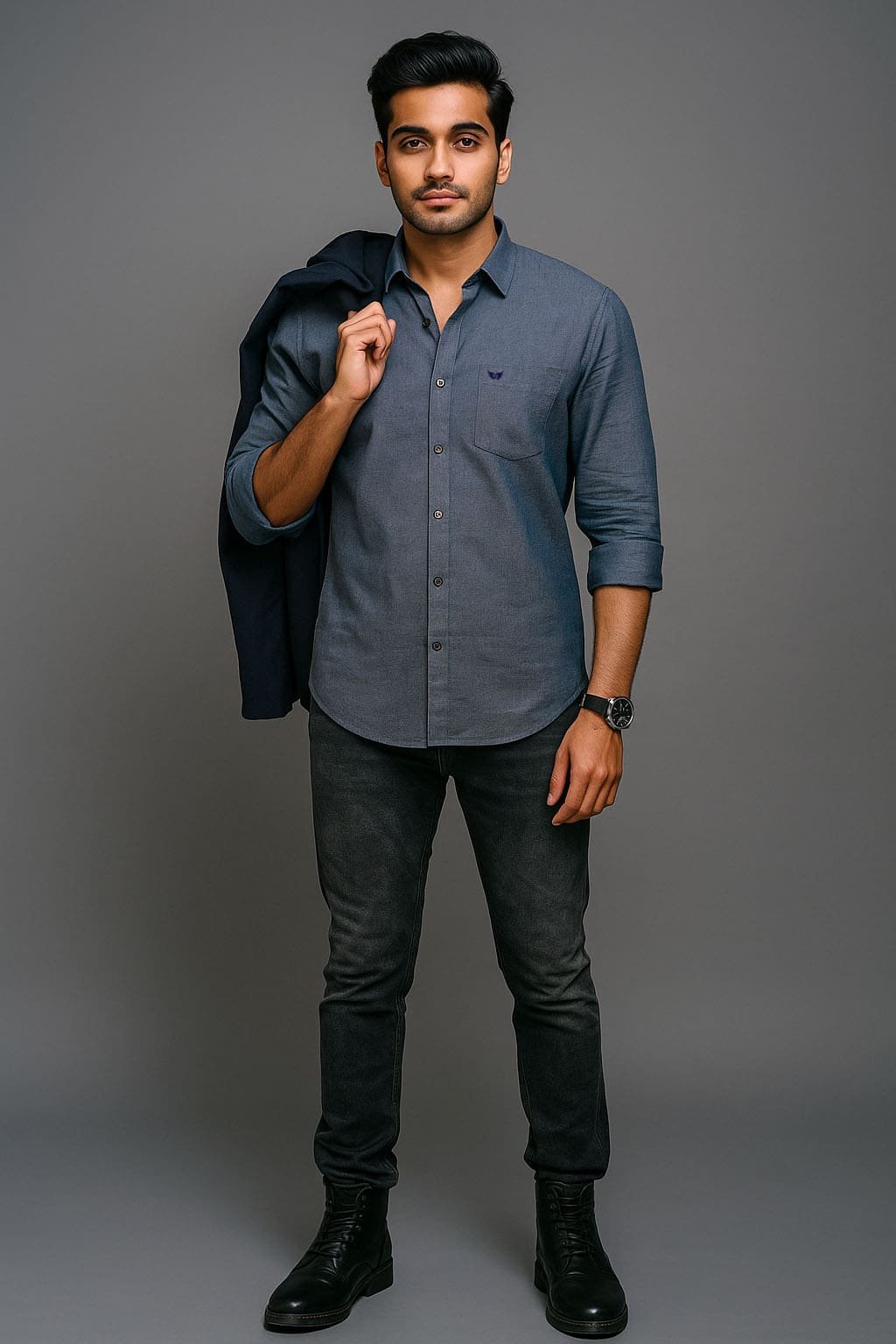 Men’s Solid Shirt | Regular Fit – Signature – Metallic Grey - Image 2