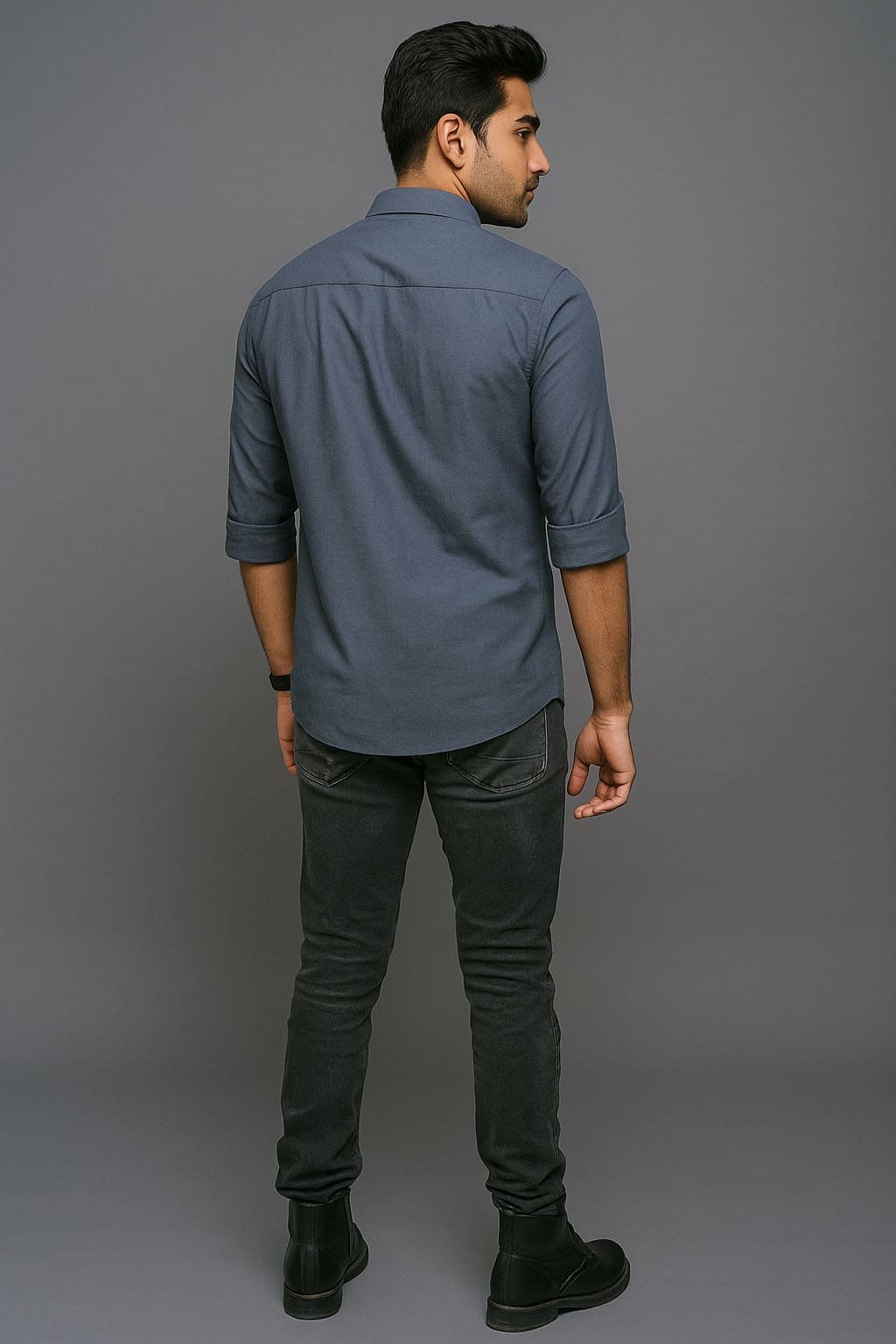 Men’s Solid Shirt | Regular Fit – Signature – Metallic Grey - Image 3