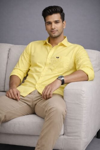 Men’s Solid Shirt | Regular Fit – Daily – Laser Lemon Yellow
