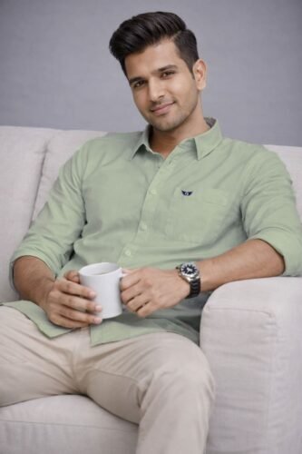 Men’s Solid Shirt | Regular Fit – Signature – Light Asparagus