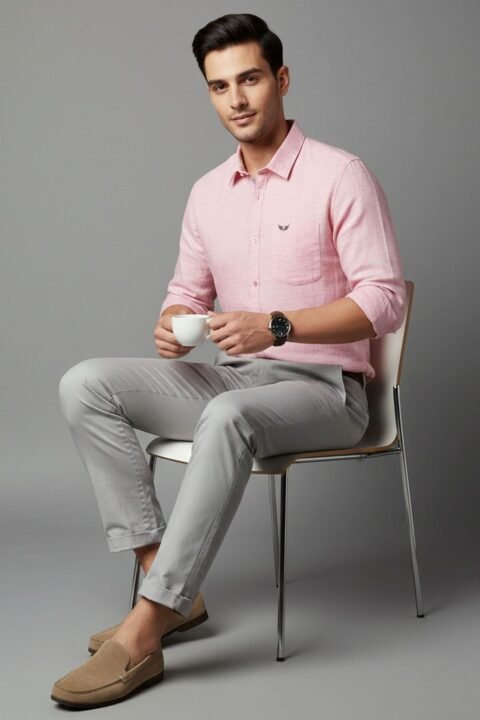 Men’s Linen Blend Shirt | Regular Fit – Daily – Cotton Candy Pink