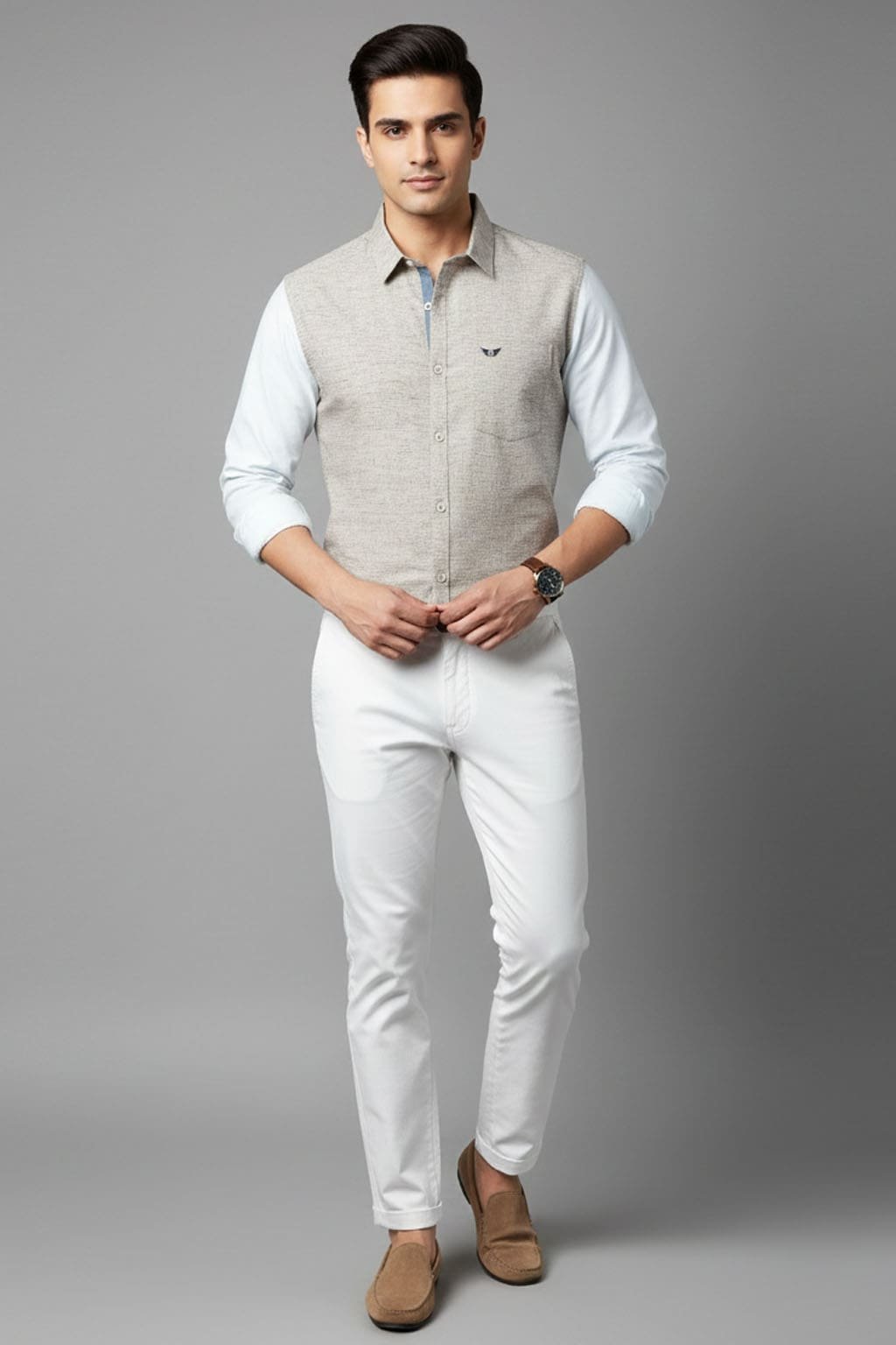 Men’s Linen Blend Shirt | Regular Fit – Signature – Peanut & White - Image 2