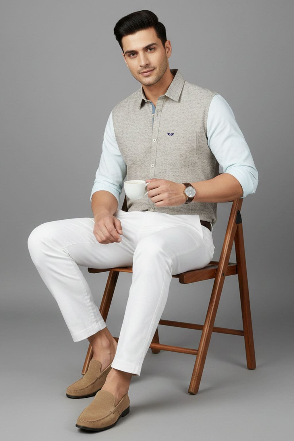 Men’s Linen Blend Shirt | Regular Fit – Signature – Peanut & White