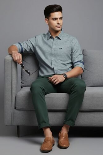 Men’s Linen Blend Shirt | Regular Fit – Daily – Mint Greeny Grey