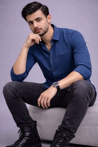 Men’s Checked Shirt | Regular Fit – Signature – Yale Blue