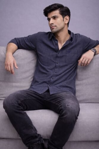 Men’s Checked Shirt | Regular Fit – Signature – Prussian Grey