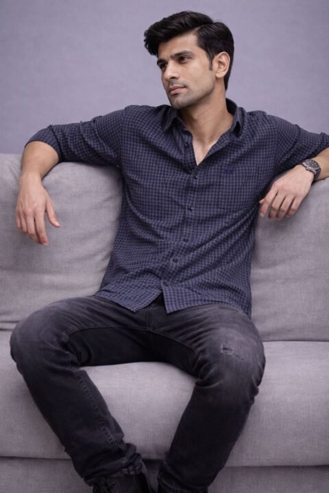 Men’s Checked Shirt | Regular Fit – Signature – Prussian Grey