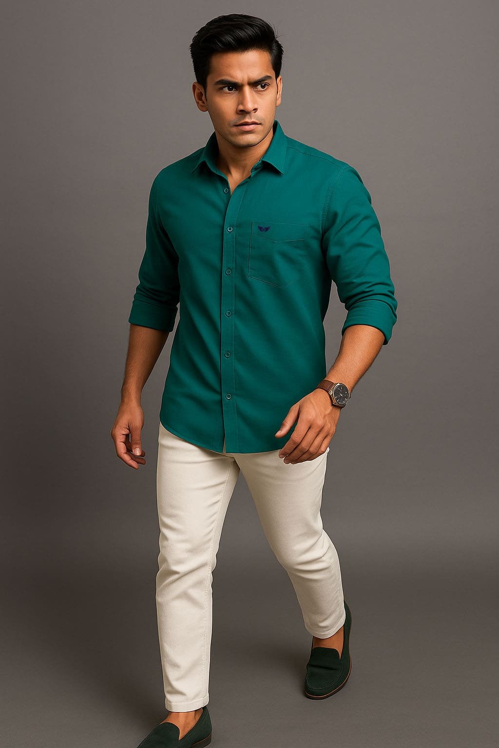 Men’s Solid Shirt | Regular Fit – Signature – Dark Teal - Image 2