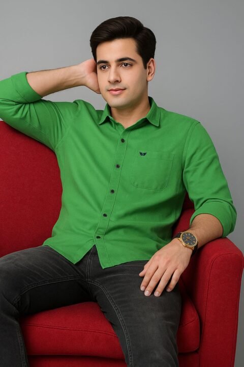 Men’s Solid Shirt | Regular Fit – Daily – Sap Green