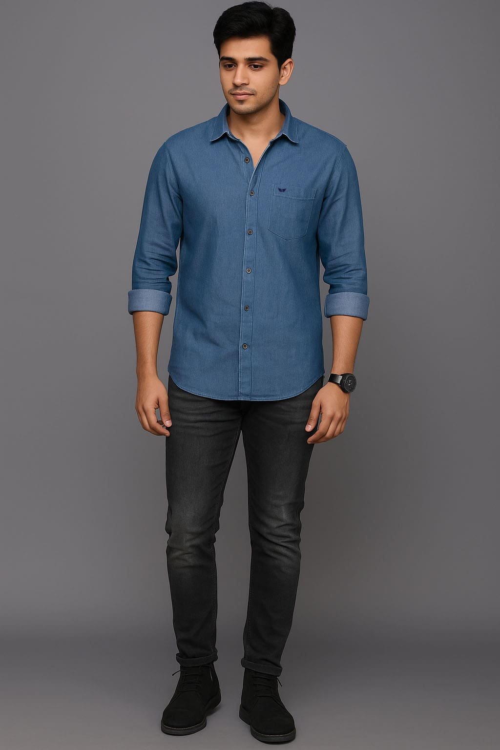Men’s Solid Shirt | Regular Fit – Signature – Blue Denim - Image 2