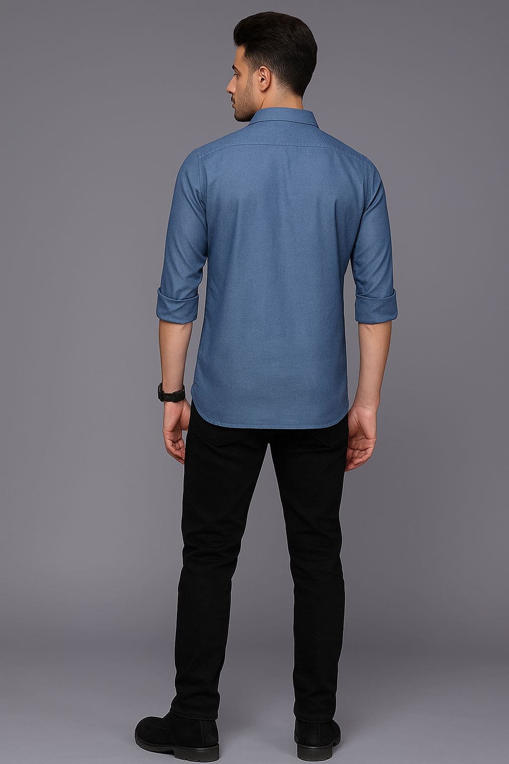 Men’s Solid Shirt | Regular Fit – Signature – Blue Denim - Image 3