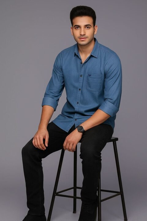 Men’s Solid Shirt | Regular Fit – Signature – Blue Denim