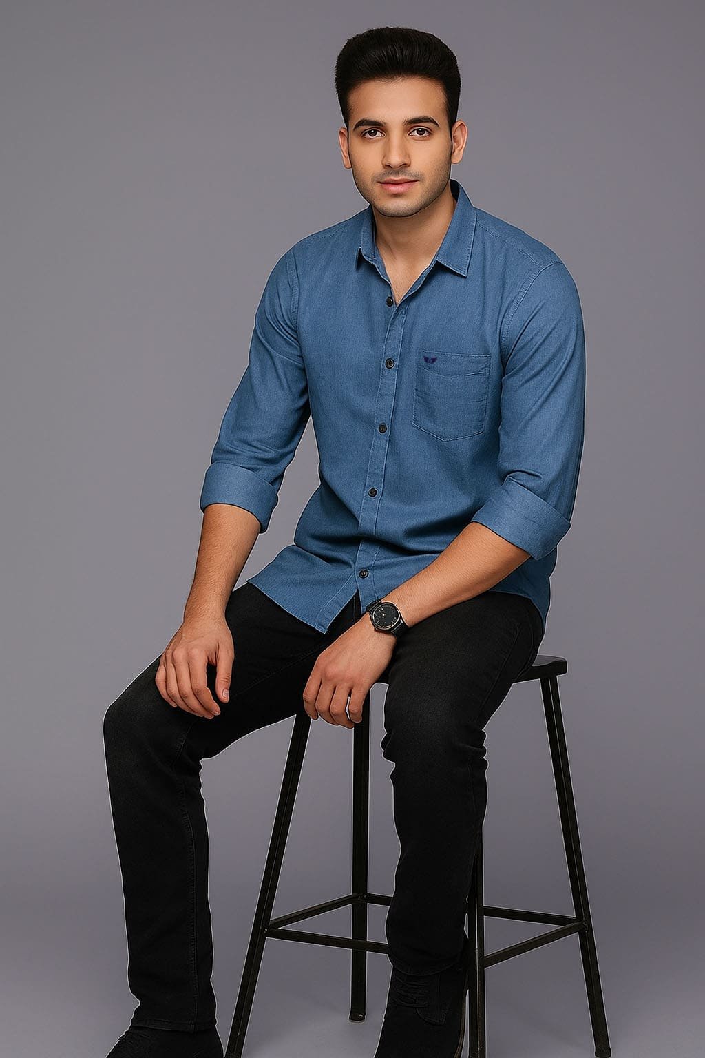 Men’s Solid Shirt | Regular Fit – Signature – Blue Denim