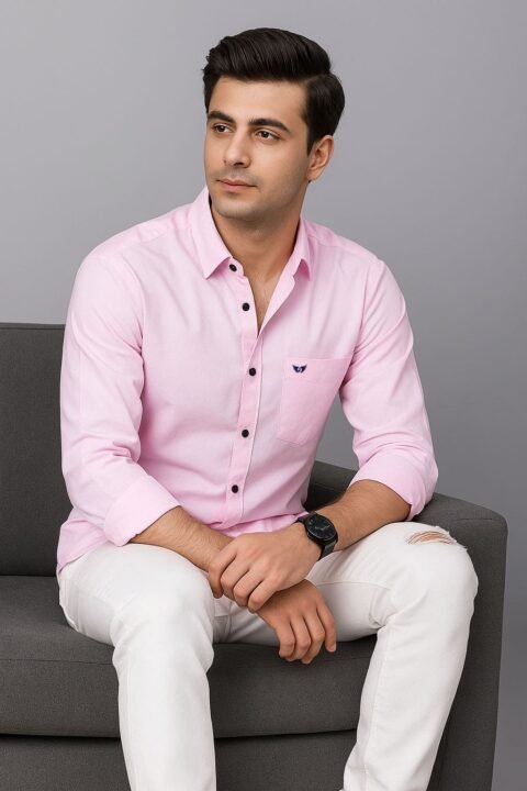 Men’s Solid Shirt | Regular Fit – Daily – Light Pink