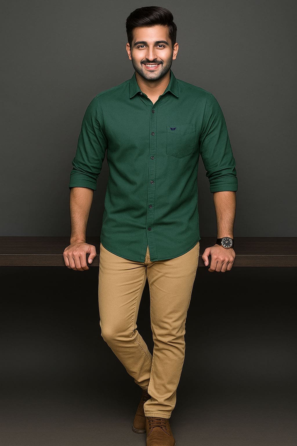 Men’s Solid Shirt | Regular Fit – Signature – Dark Green - Image 2