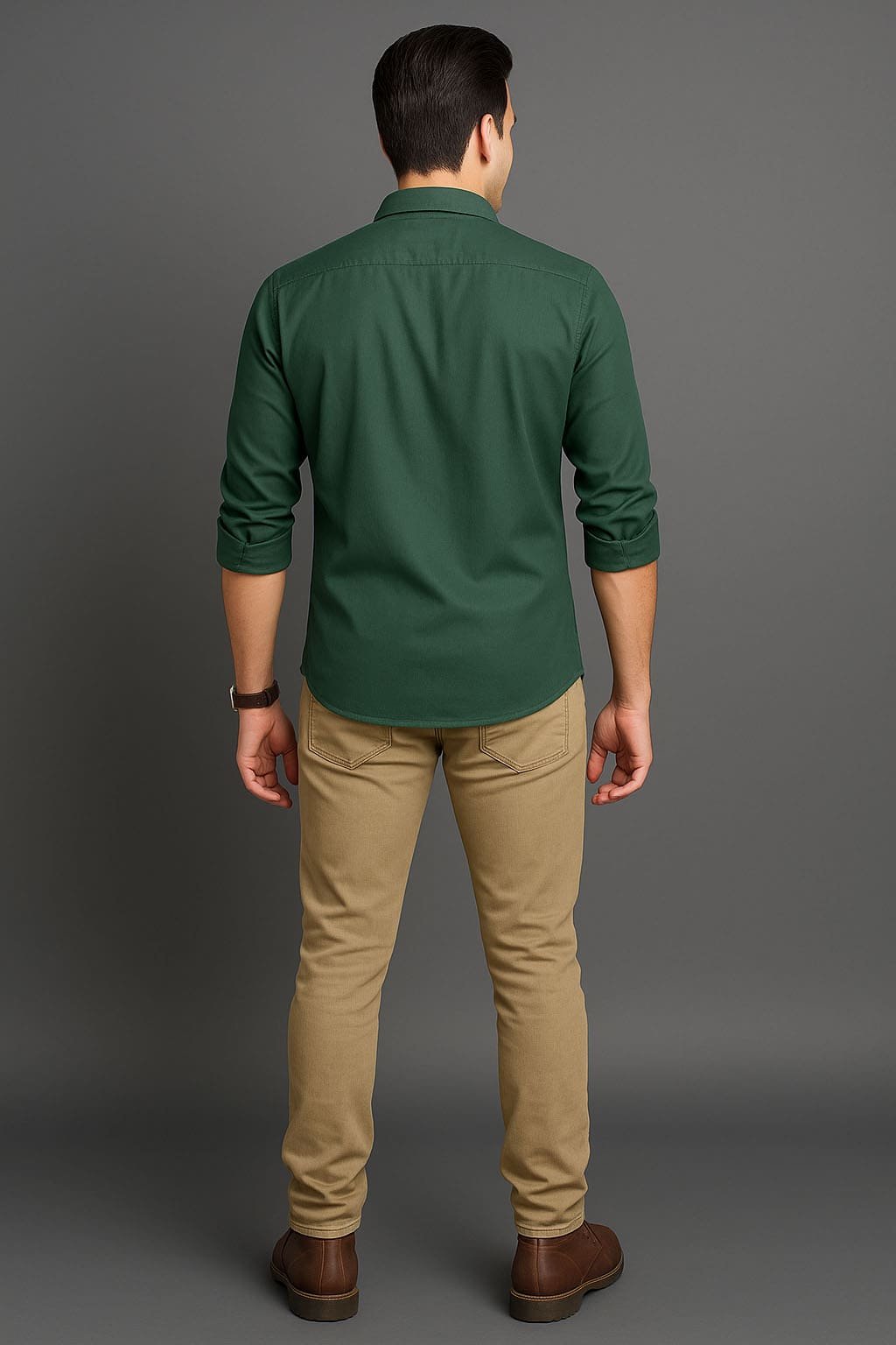 Men’s Solid Shirt | Regular Fit – Signature – Dark Green - Image 3