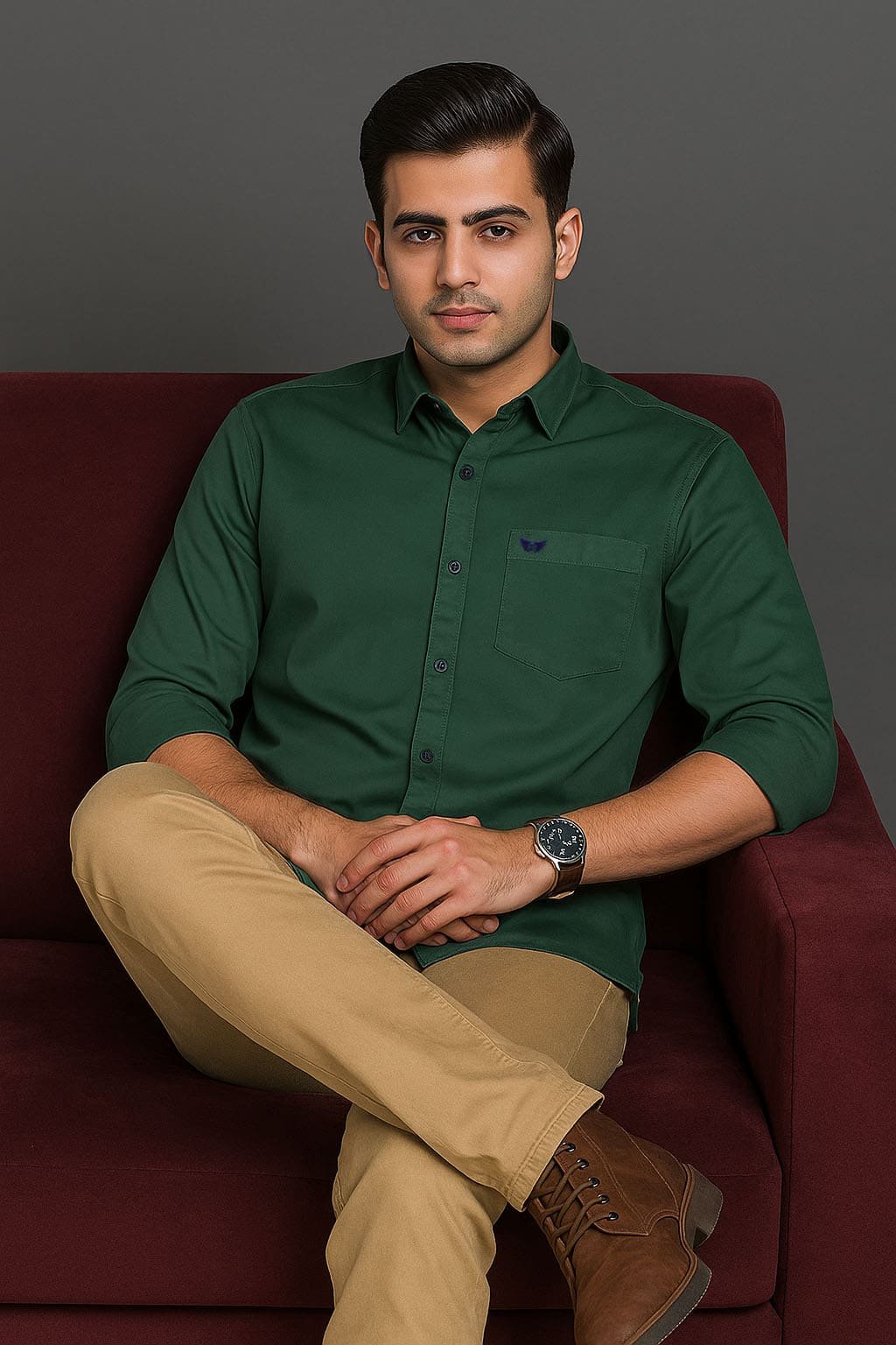 Men’s Solid Shirt | Regular Fit – Signature – Dark Green