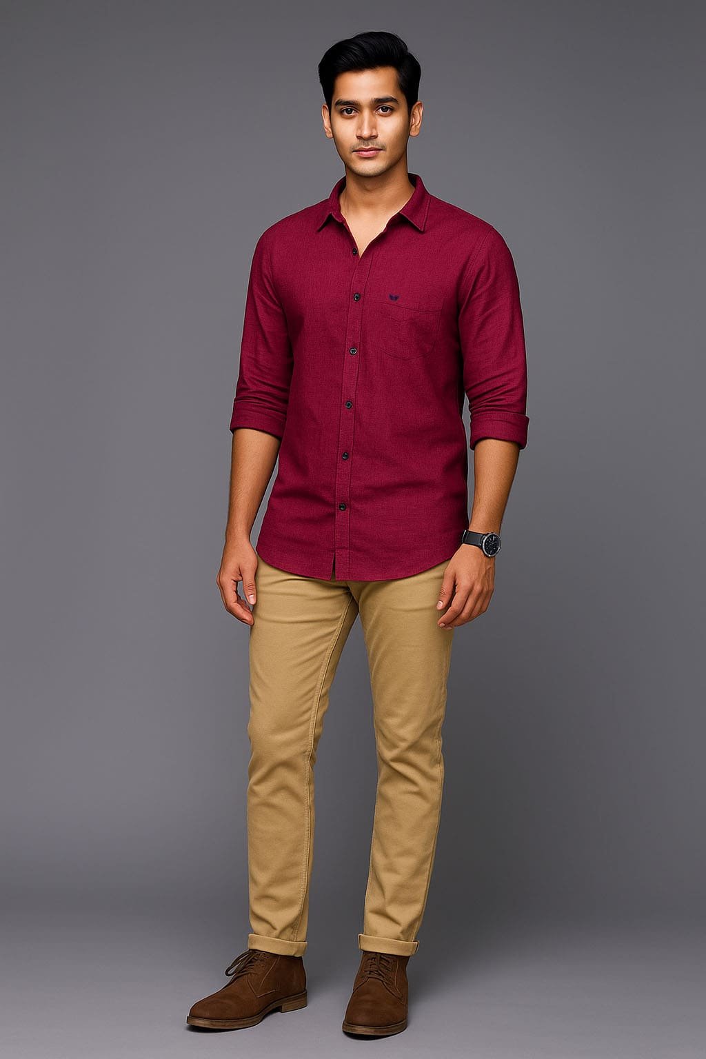 Men’s Solid Shirt | Regular Fit – Signature – Red Denim - Image 2