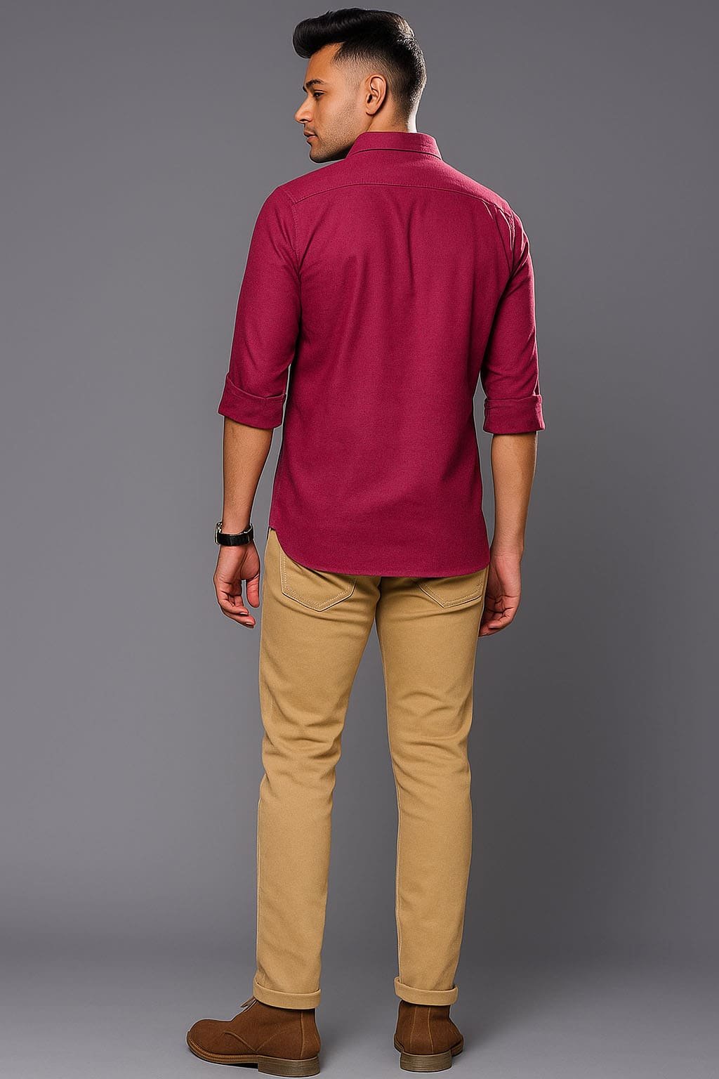 Men’s Solid Shirt | Regular Fit – Signature – Red Denim - Image 3