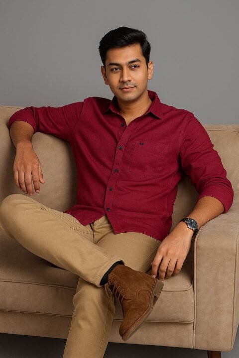 Men’s Solid Shirt | Regular Fit – Signature – Red Denim