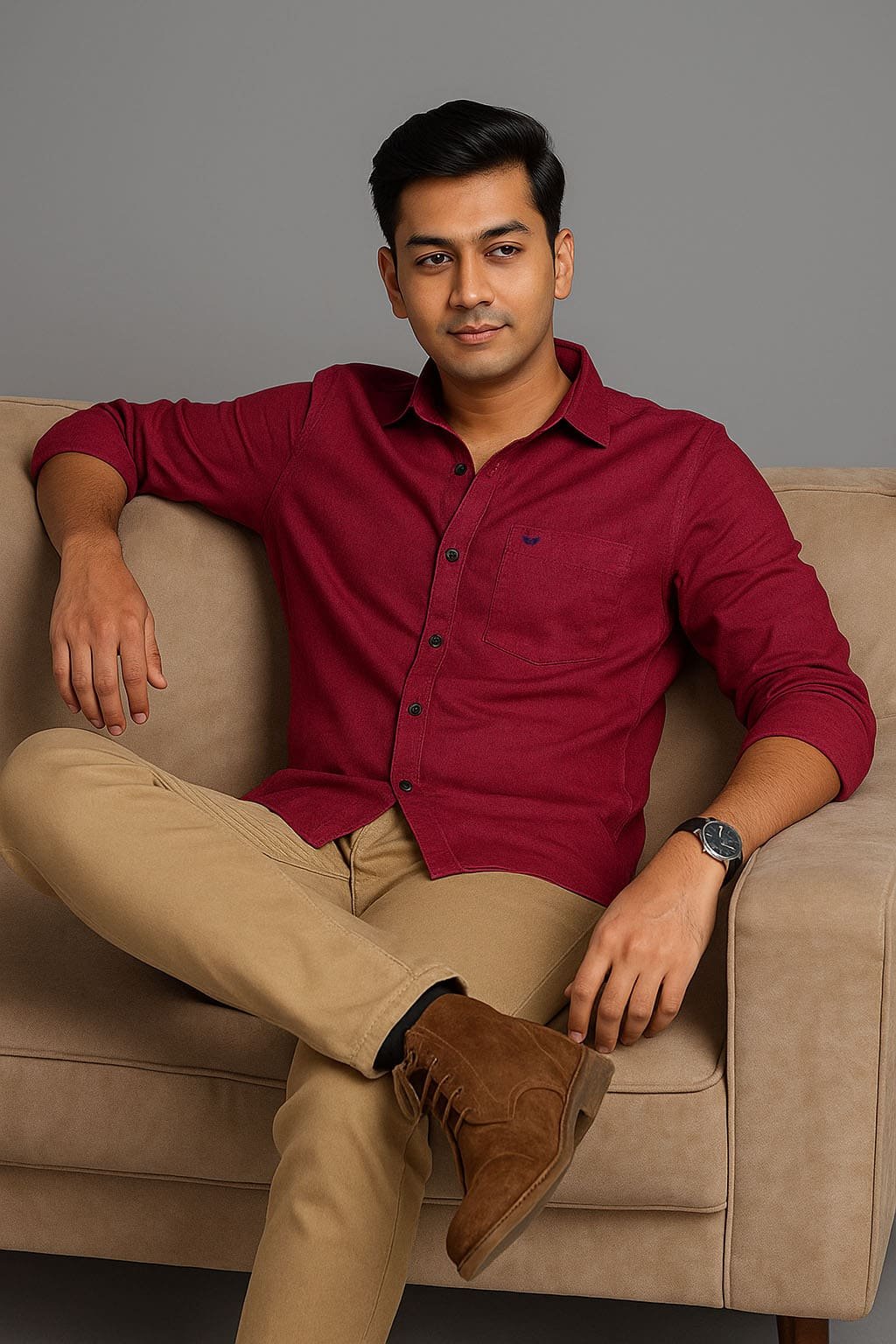 Men’s Solid Shirt | Regular Fit – Signature – Red Denim