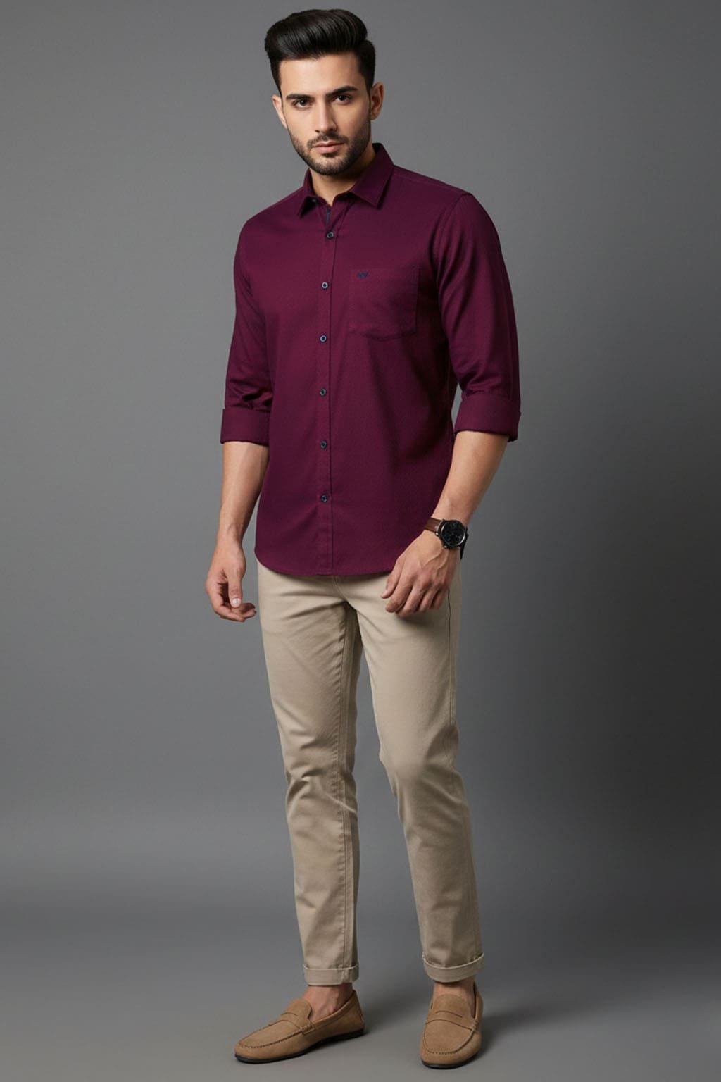 Men’s Textured Shirt | Regular Fit – Signature – Textured Maroon - Image 2