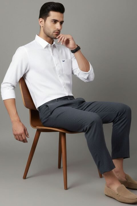 Jack Vault Regular Fit Full Sleeves Solid Men's Cotton Shirt - Textured White