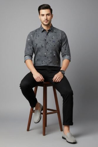 Men’s Printed Shirt | Regular Fit – Signature – Dark Grey